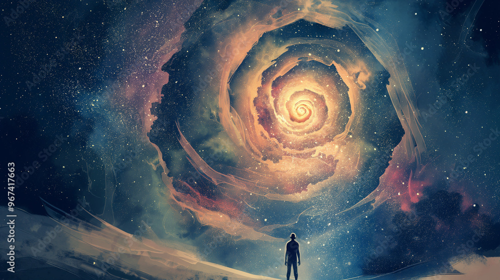 Wall mural two figures standing at the edge of an expansive galaxy