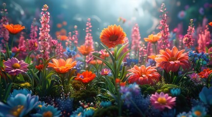 Blooming Flower Garden in the Sunlight.