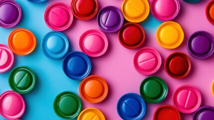 Colorful Pills on Pink and Blue Background