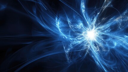 Abstract blue background featuring a fractal explosion star with glossy elements and dynamic lines