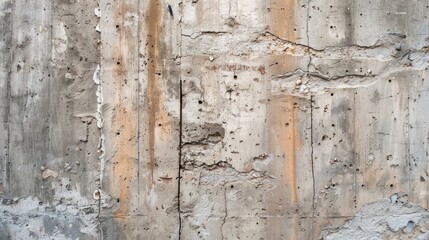 Close up view of rough concrete wall with remnants of wood formwork