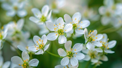 Obraz premium Close up view of white Saxifraga paniculata spring flowers