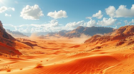 Naklejka premium Desert Landscape with Mountains and Clouds.