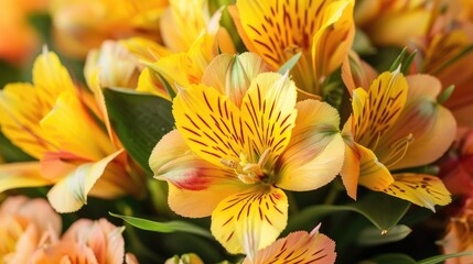 Naklejka premium Close up Yellow Alstroemeria Bouquet Holiday Banner