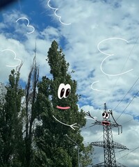 Doodle funny characters on the real photo 