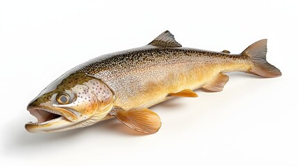 Obraz premium 50. **A 3D render of a whole grilled trout falling, its golden skin and flaky texture set against a pristine white background