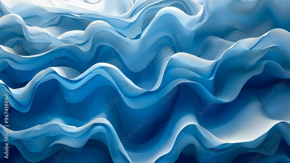 Poster exploring dynamic blue abstract waves in fluid motion during daytime
