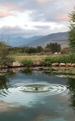 Obraz premium A photo of a single water droplet falling into a still pond. 