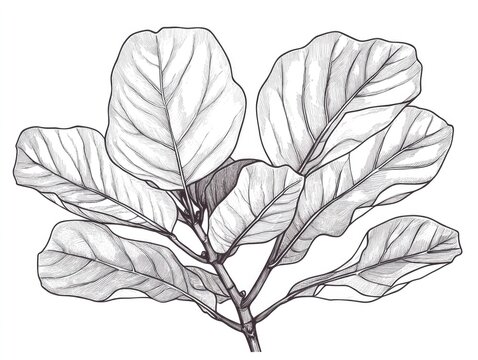 fiddle leaf fig plant drawing, black and white clip art preview