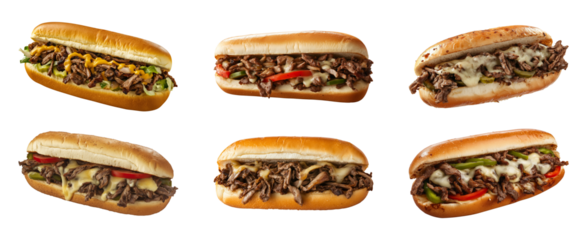 Philly cheesesteak sandwich isolated on a transparent or white background, cut-out, PNG