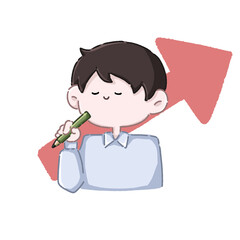 成績が上がって嬉しい男性のイラスト(矢印付)