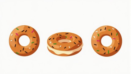 Obraz premium Delicious Donut Illustration with Sprinkles - Digital Artwork of Three Donuts with Colorful Sprinkles, Perfect for Food Blogs and Bakery Advertisements