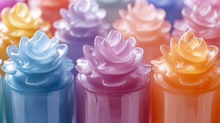 Colorful Rose-Shaped Bottles Close Up