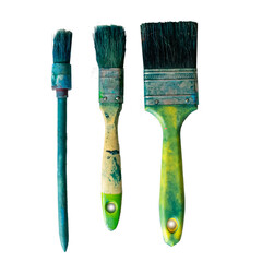 three brushes for oil paints on a white background