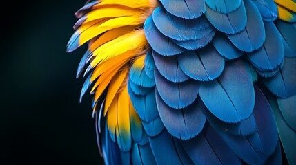 Fototapeta premium A blue and yellow parrot with a close-up shot of its colorful feathers.