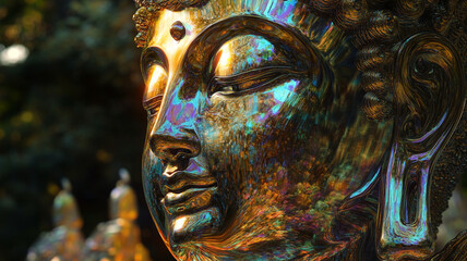 Obraz premium An ancient Buddha statue. Precious stones.