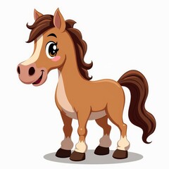 Cute Cartoon Horse Illustration with Smiling Expression, Perfect for Children's Books, Educational Materials, and Digital Media