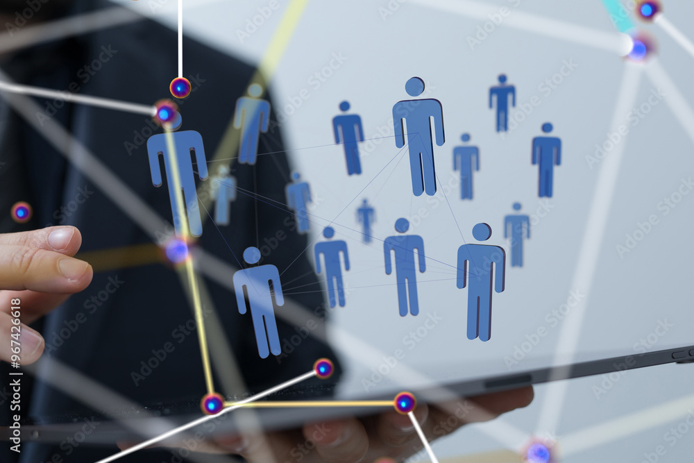 Aufkleber Global network. Blockchain. 3D illustration. Neural networks and artificial intelligence. Abstract