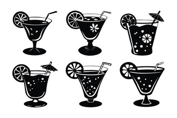 Cocktail silhouette design bundle set with white background