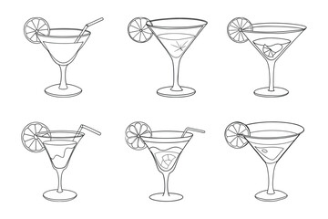 Cocktail silhouette design bundle set with white background
