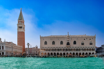 Beautiful view of Venice, Italy with Campanile tower of Saint Mark's Cathedral, Basilica on San...
