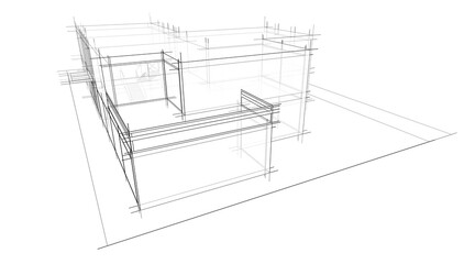 Architectural sketch of modern building 3d rendering