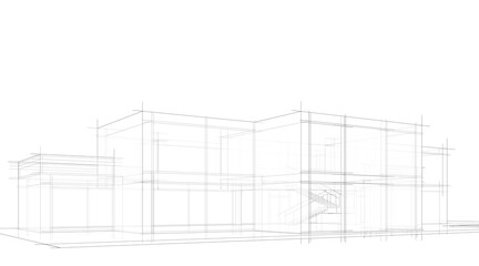 Architectural sketch of modern building 3d rendering