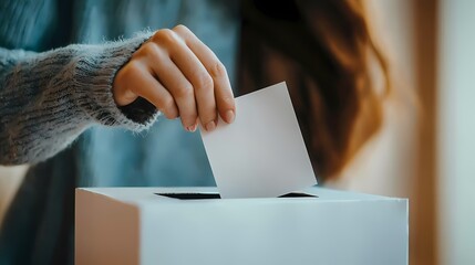 A woman of indeterminate ethnicity casting her vote into a ballot box.