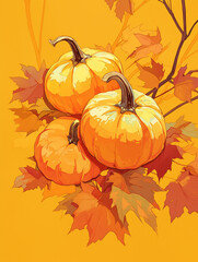 Naklejka premium Pumpkin in autumn foliage. illustration.
