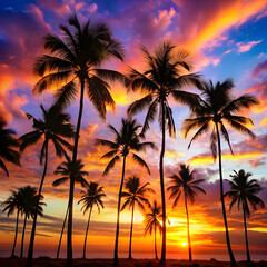 Obraz premium silhouette of palm trees with colorful sky