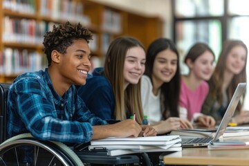 Diverse Group of Students Studying Together in a Library