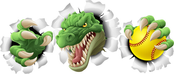 Alligator Crocodile Dinosaur Softball Sport Mascot © Christos Georghiou