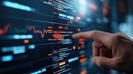 Obraz premium AI stock trader, scalable financial solutions, glowing holographic data, sleek futuristic environment