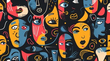 Fototapeta premium Face pattern seamless wallpaper