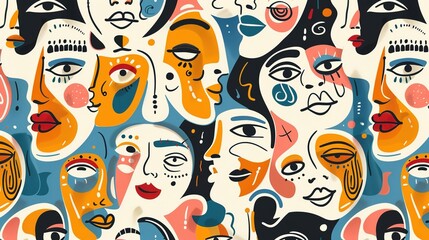 Fototapeta premium Face pattern seamless wallpaper