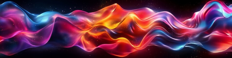 Obraz premium Fluid, vibrant waves in neon tones of red and orange, flowing seamlessly across a dark background with glowing light effects and surreal energy