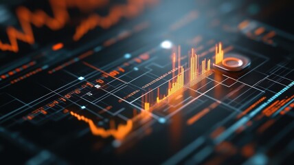 Algorithmic robot trading, market risk and volatility management, glowing financial graphs, futuristic tech hub