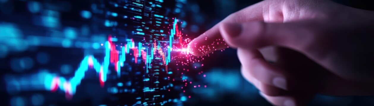 AI-powered equity trader, optimization algorithms, dynamic holographic stock data, futuristic finance hub