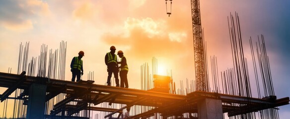 Construction workers or builder workers working on contruction site