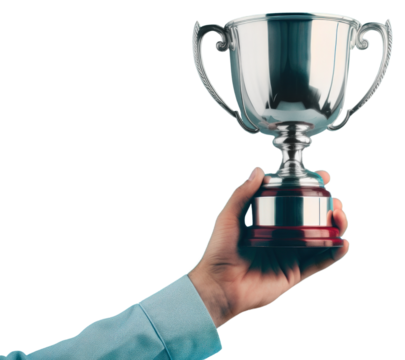 PNG Trophy cup holding blue hand.