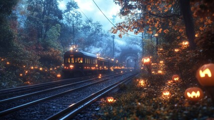 A spooky Halloween train ride through a haunted forest