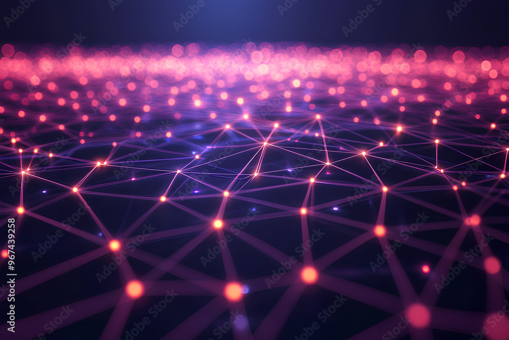 Poster a digital representation of interconnected nodes and networks, illustrating technology concepts.