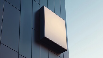 A modern wall-mounted square sign mockup minimalist dark-colored architecture