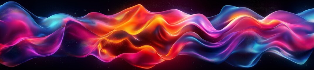 Obraz premium Dynamic and vibrant abstract artwork featuring multicolored fluid shapes flowing and intertwining on a black background
