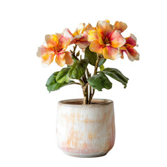 Naklejka premium A decorative potted plant featuring vibrant flowers and lush green leaves.