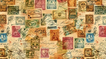 Vintage stamp pattern wallpaper