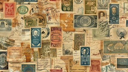Vintage stamp pattern wallpaper