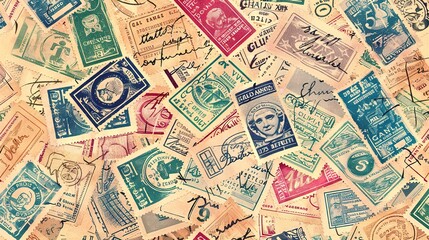 Vintage stamp pattern wallpaper