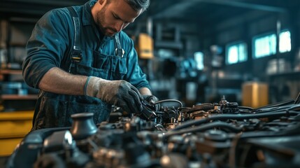 Mechanic Working On Car Engine