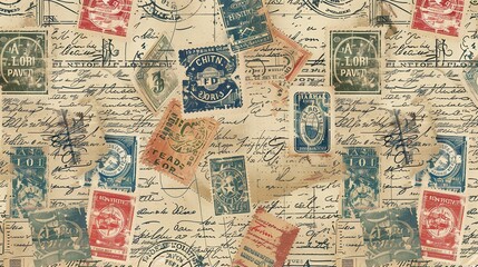 Fototapeta premium Vintage stamp pattern wallpaper